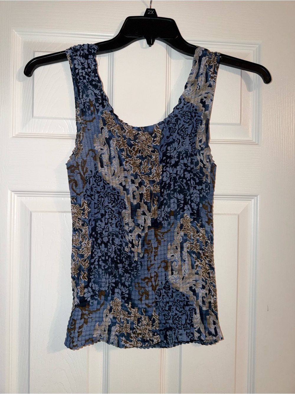 VTG Y2K Abstract Paisley Popcorn Top Blue Crinkle Pleated Cami
